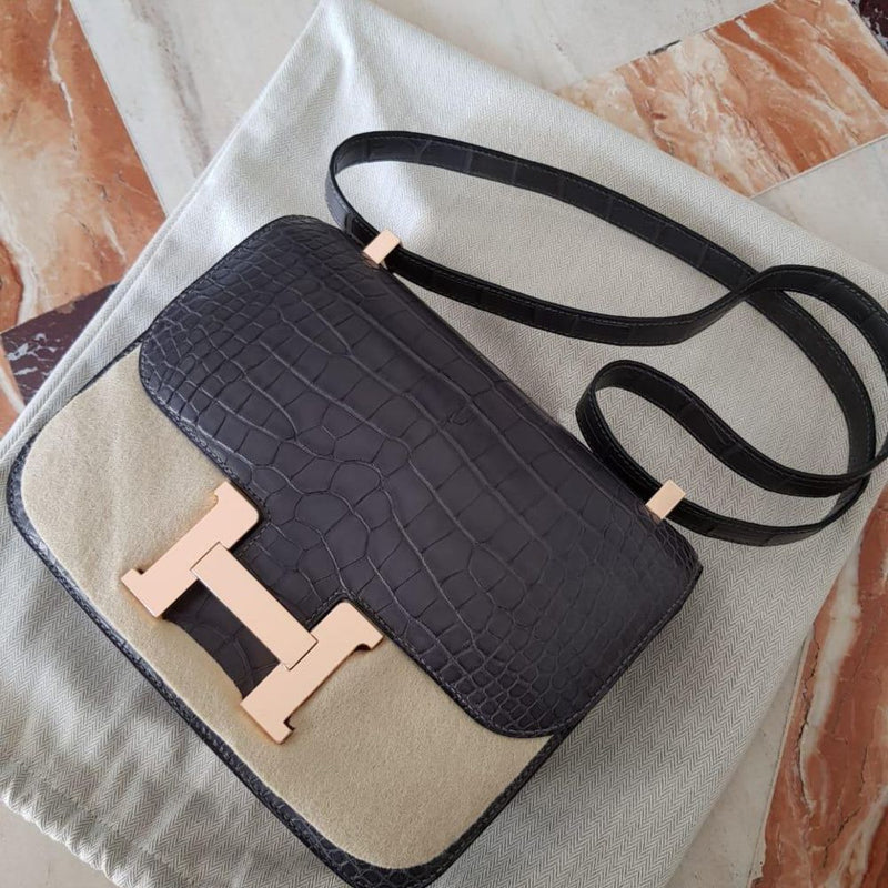 Hermès Constance 24 Graphite Alligator Mississippi Matte Rose Gold Hardware RGHW A Stamp 2017 - The French Hunter
