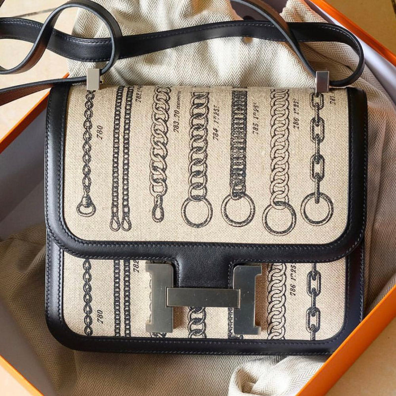 Hermès Constance Limited Edition 24 Noir (Black) Dechainee Etoile; Toile Palladium Hardware PHW C Stamp 2018 - The French Hunter