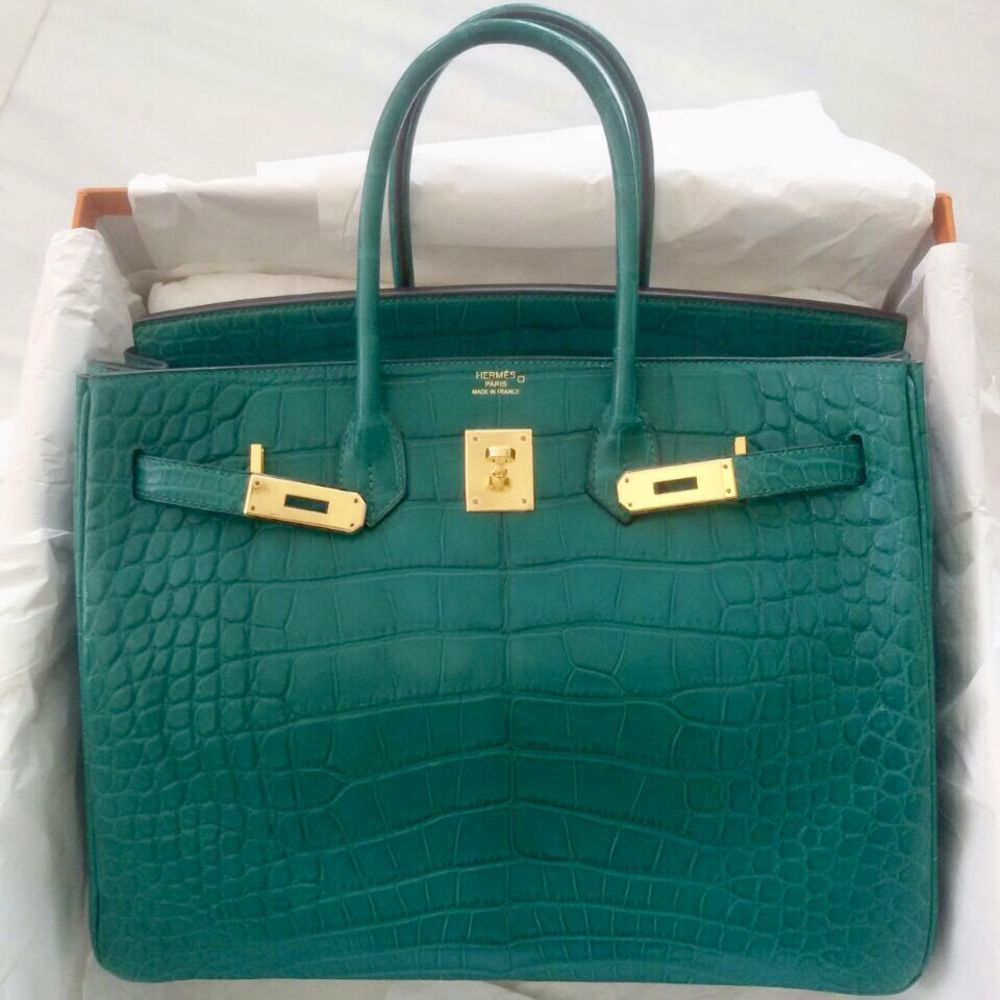 Hermès Birkin 35 Malachite Alligator Mississippi Matte Gold Hardware GHW Q Stamp 2012 - The French Hunter