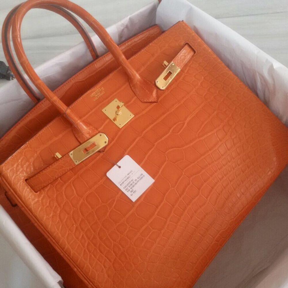 Hermes Birkin 30 Bag Orange Crocodile Bag Palladium Hardware