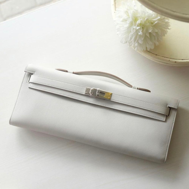 Hermès Kelly Cut Gris Perle Swift Palladium Hardware PHW C Stamp 2018 - The French Hunter