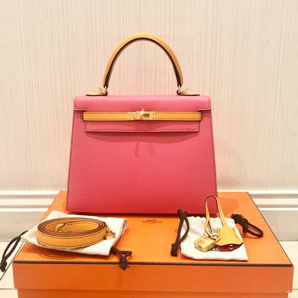 Hermès Kelly HSS 25 Rose Azalee/Jaune d'Or Sellier Epsom Gold Hardware GHW C Stamp 2018 - The French Hunter