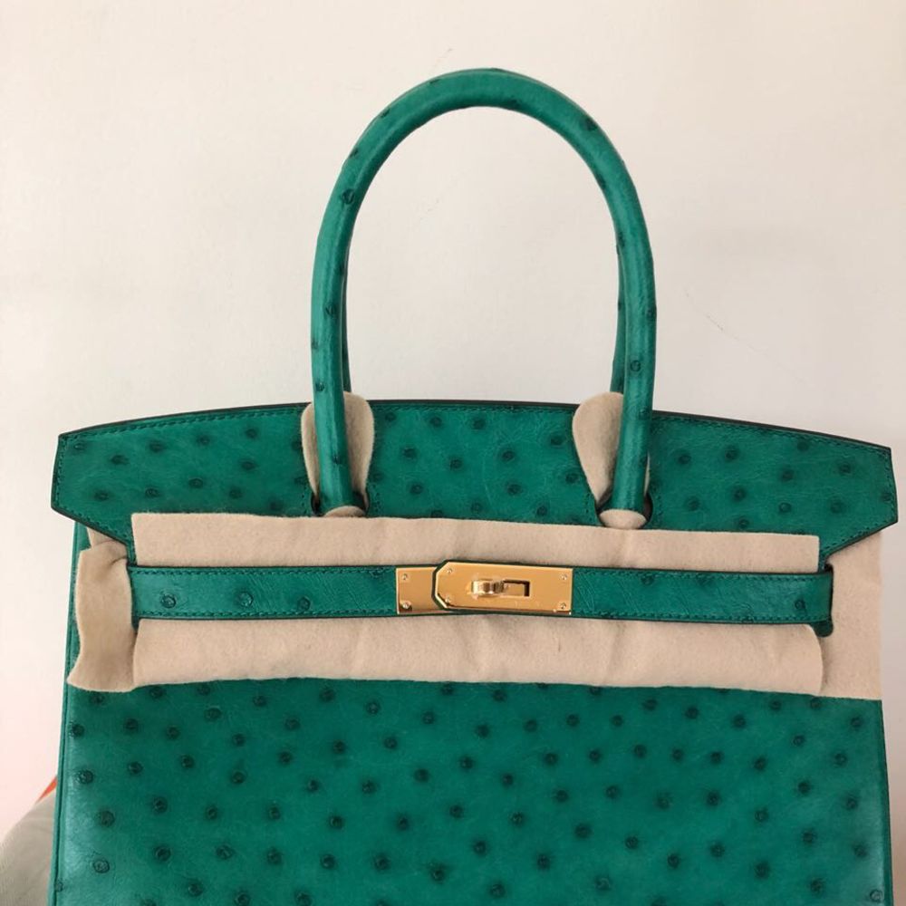 Hermès Birkin 30 Vert Vertigo Ostrich Gold Hardware GHW C Stamp 2018 - The French Hunter