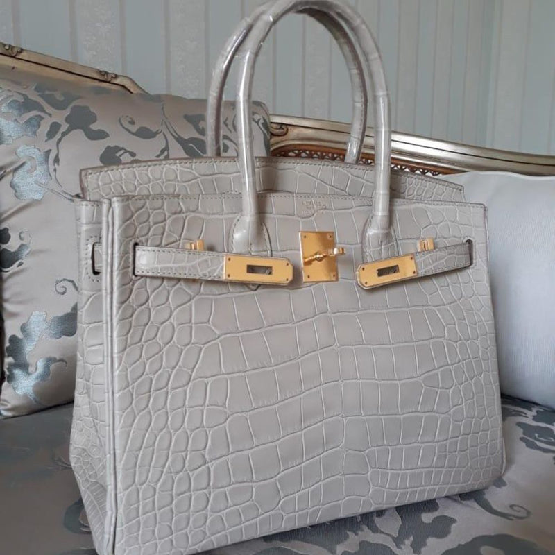 Hermès Birkin 30 Beton Alligator Mississippi Matte Gold Hardware GHW A Stamp 2017 - The French Hunter
