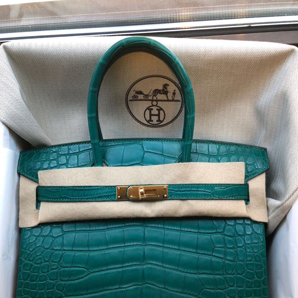 Hermès Birkin 30 Malachite Alligator Mississippi Matte Gold Hardware GHW C Stamp 2018 - The French Hunter