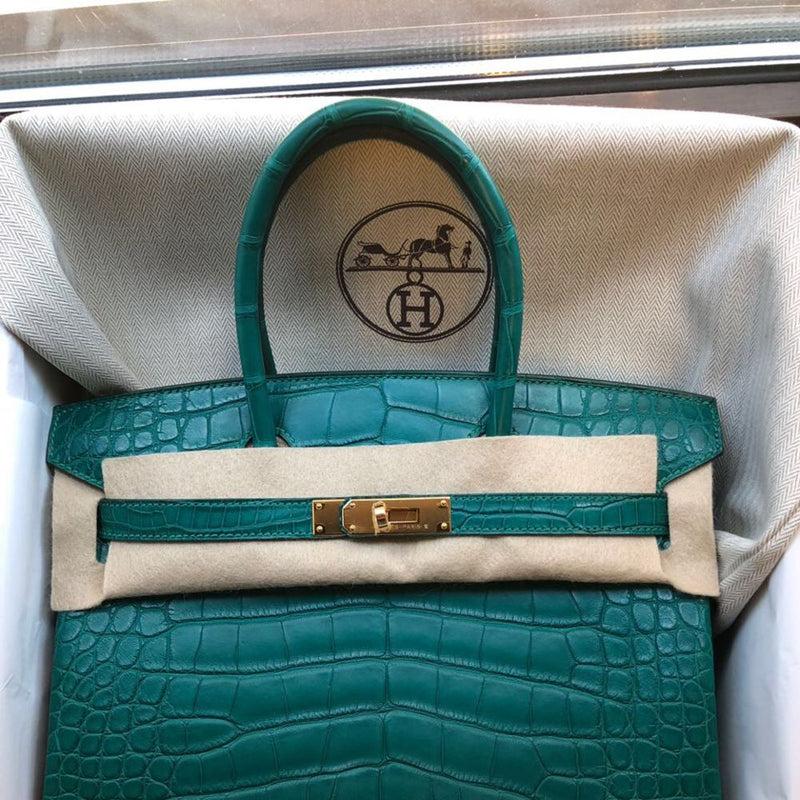 Hermès Birkin 30 Malachite Alligator Mississippi Matte Gold Hardware GHW C Stamp 2018 - The French Hunter
