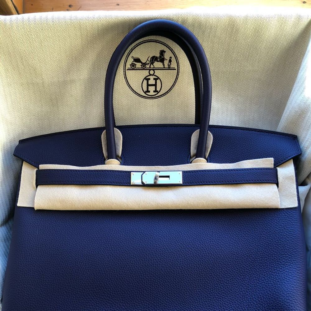 Hermès Birkin 35 Bleu Encre Togo Palladium Hardware PHW C Stamp 2018 - The French Hunter