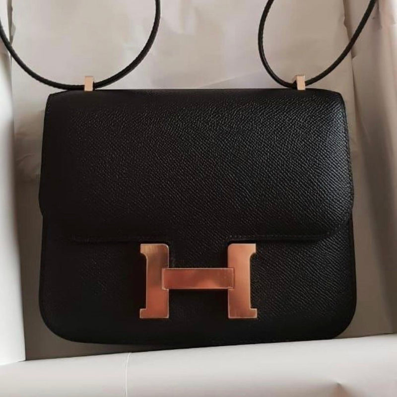 Hermès Constance 18 Noir (Black) Epsom Rose Gold Hardware RGHW C Stamp 2018 - The French Hunter