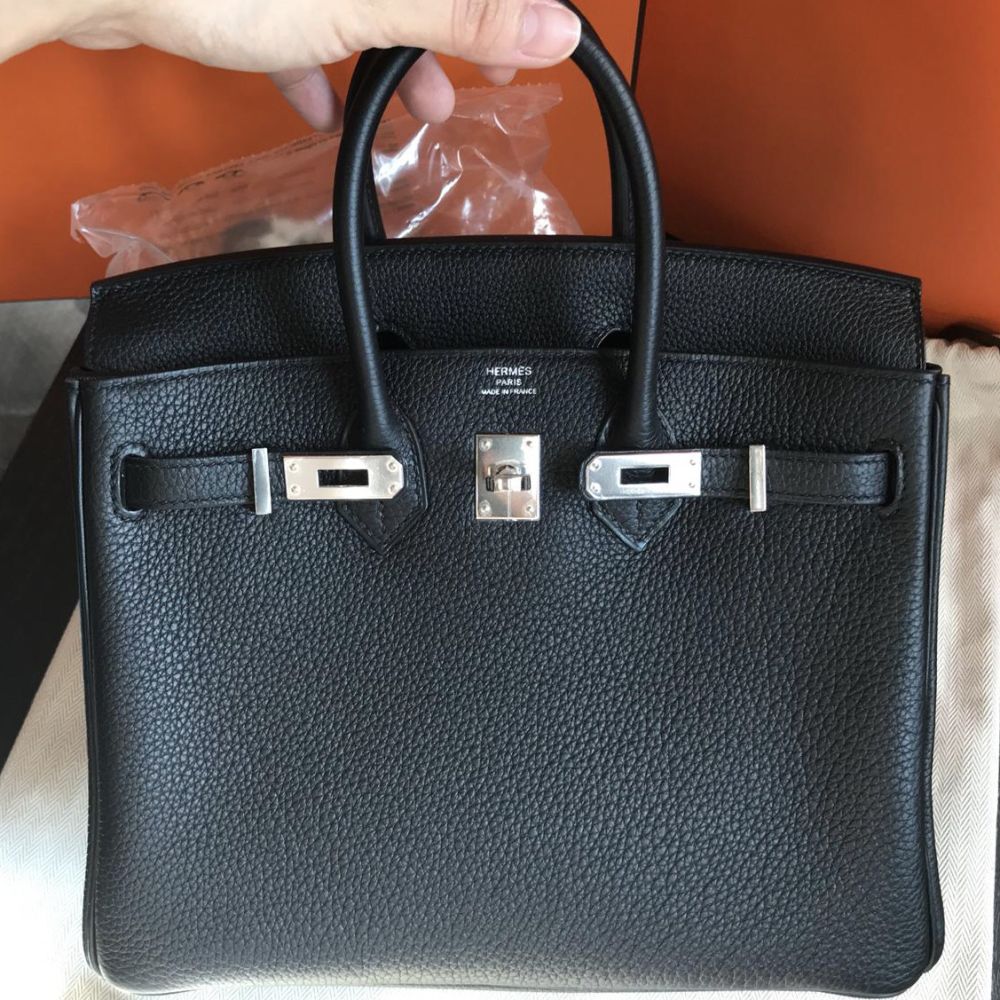 Hermes Birkin 25 Black Bag Palladium Hardware Togo Leather – Mightychic