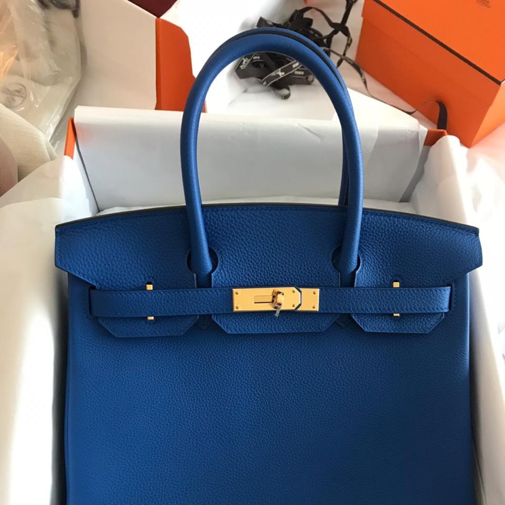 Hermes 30cm Blue Atoll Epsom Leather Birkin Bag with Gold Hardware
