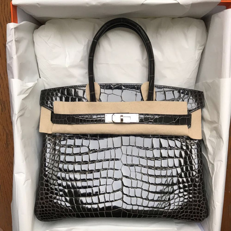 Hermès Birkin 30 Graphite Crocodile Porosus Lisse Palladium Hardware PHW C Stamp 2018 - The French Hunter