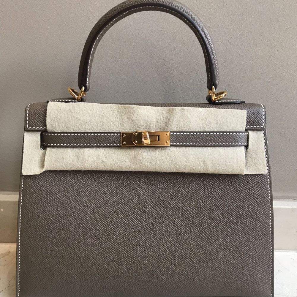 Hermès Kelly 25 Etoupe Sellier Epsom Gold Hardware GHW