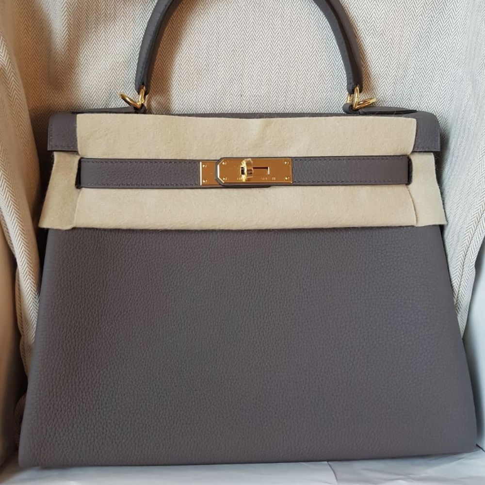 Hermès Kelly 25 Gris Etain Togo Gold Hardware GHW