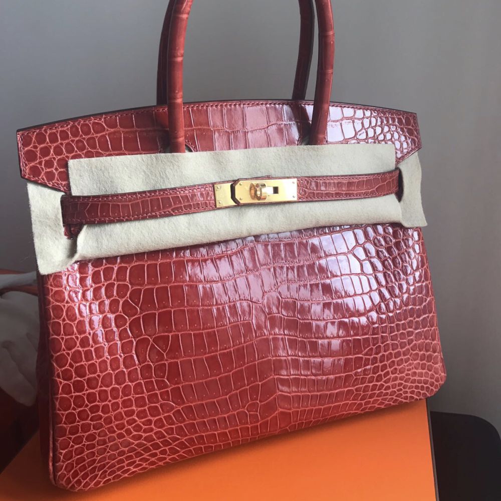 Hermès Birkin 30 Sanguine Crocodile Porosus Lisse Gold Hardware GHW C Stamp 2018 - The French Hunter