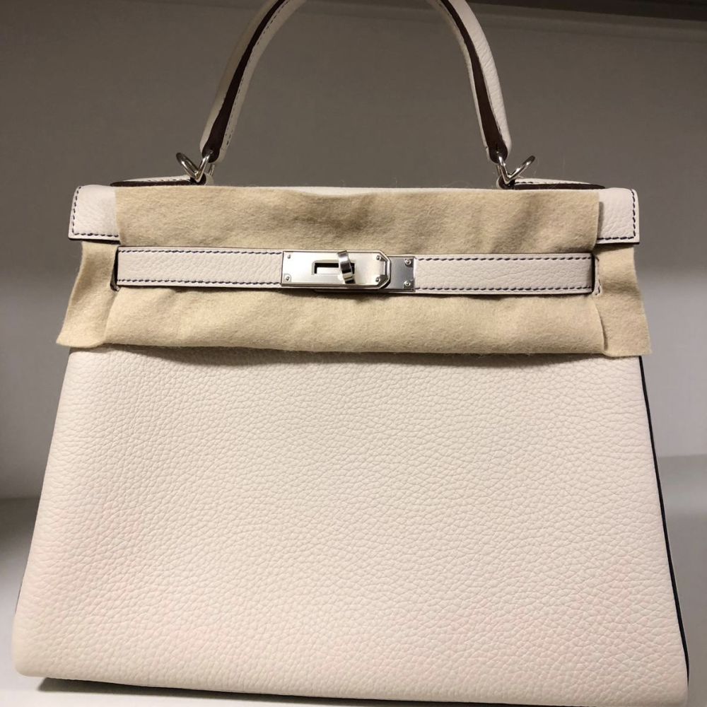 Hermès Kelly HSS 28 Craie/Noir (Black) Togo Palladium Hardware PHW C Stamp 2018 - The French Hunter