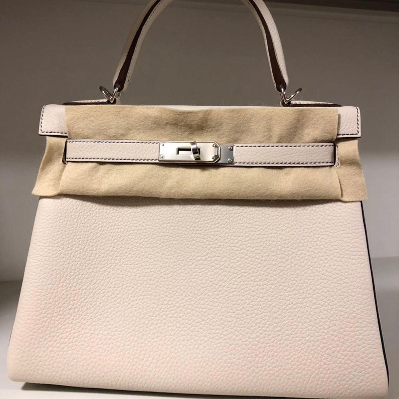 Hermès Kelly HSS 28 Craie/Noir (Black) Togo Palladium Hardware PHW C Stamp 2018 - The French Hunter