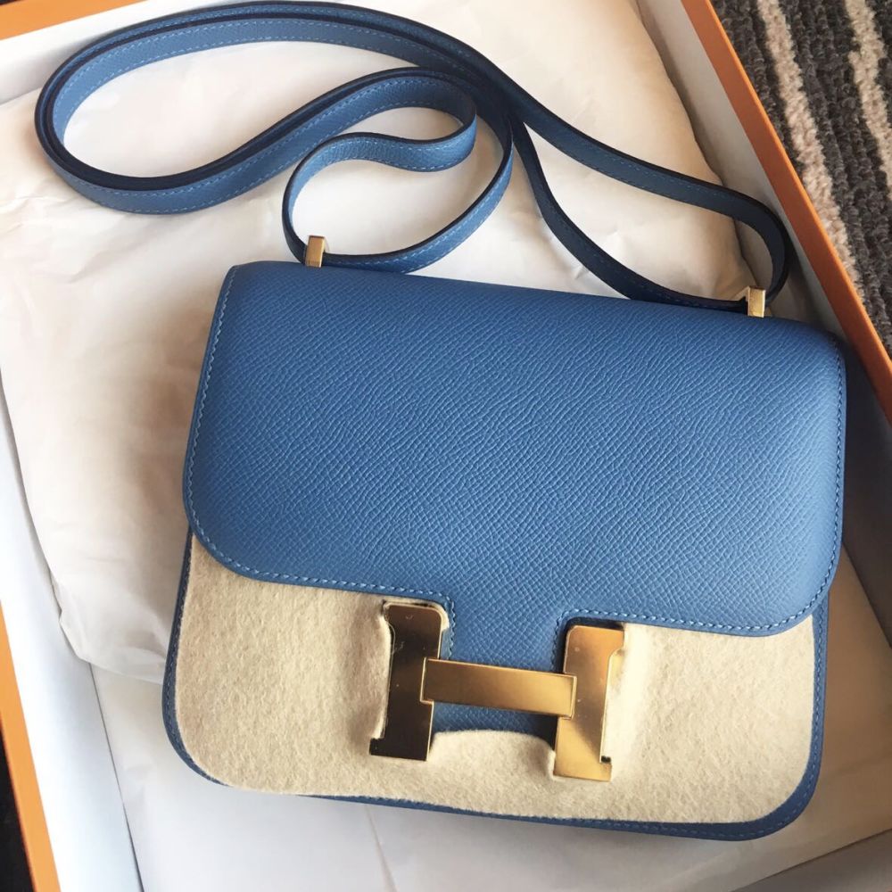 Hermès Constance 18 Bleu Azur Epsom Gold Hardware GHW