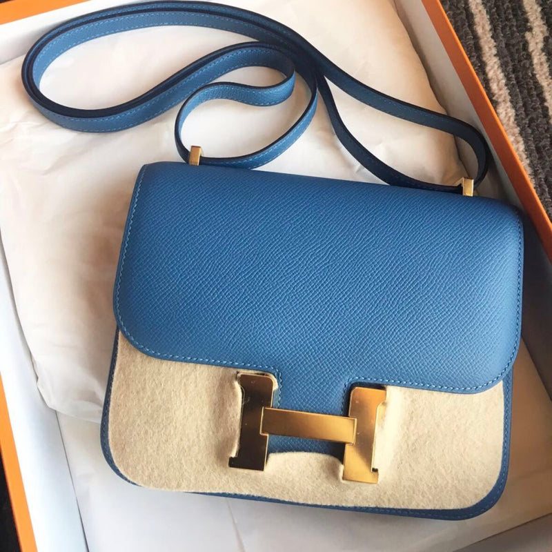 Hermès Constance 18 Bleu Azur Epsom Gold Hardware GHW