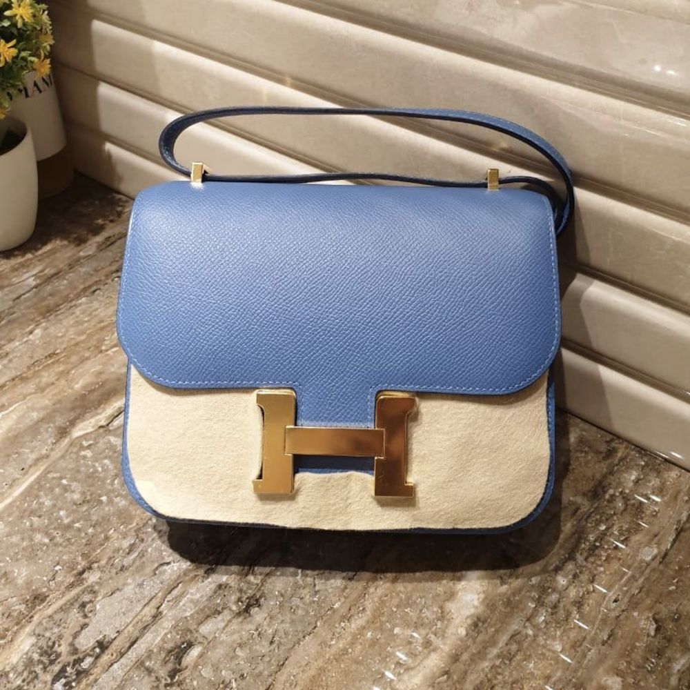 Hermès Constance 18 Bleu Azur Epsom Gold Hardware GHW