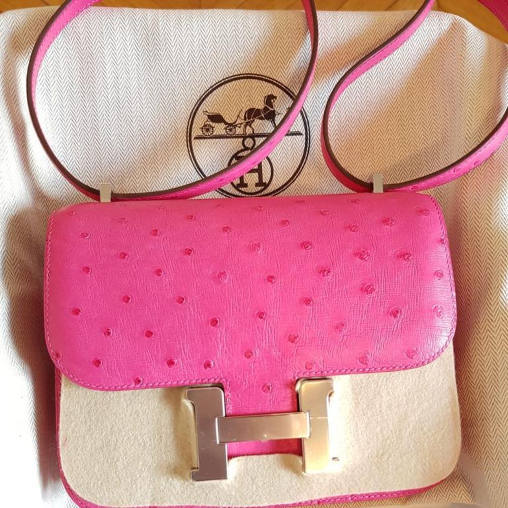 Hermès Constance 18 Rose Tyrien Ostrich Palladium Hardware PHW