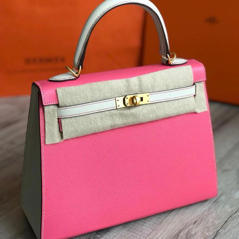 Hermès Kelly HSS 25 Rose Azalee/Craie Sellier Epsom Brushed Gold Hardware BGHW