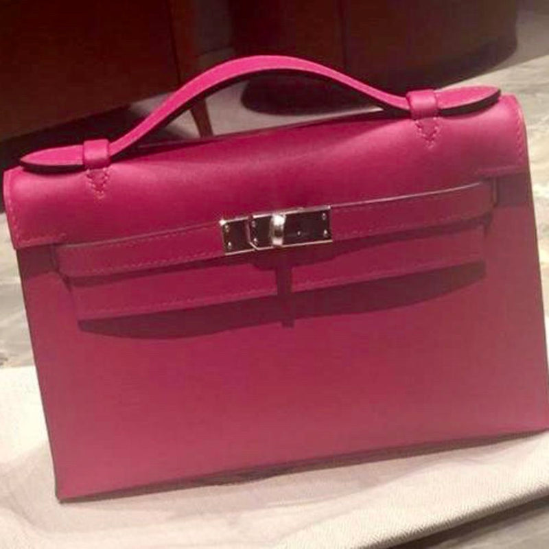 Hermès Kelly Pochette Rose Pourpre Swift Palladium Hardware PHW