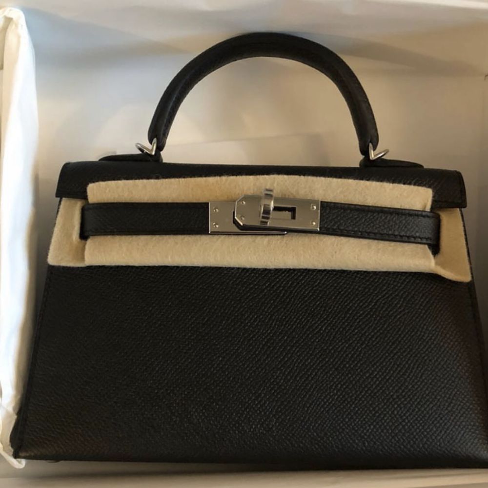 Hermès Kelly 20 Noir (Black) Sellier Epsom Palladium Hardware PHW