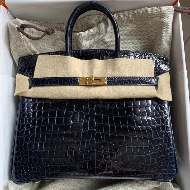 Hermès Birkin 25 Bleu Marine Crocodile Porosus Lisse Gold Hardware GHW C Stamp 2018 - The French Hunter