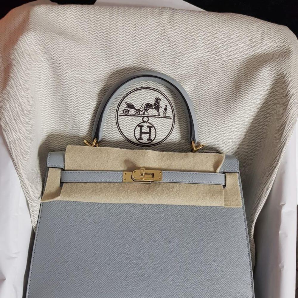 Hermès Kelly 25 Bleu Glacier Epsom Gold Hardware GHW C Stamp 2018 - The French Hunter