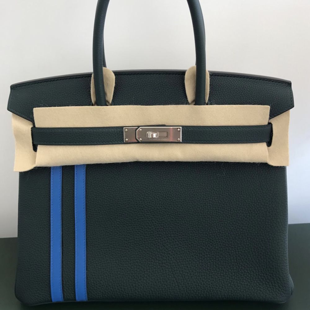 Hermès Birkin Limited Edition 30 Vert Cyprès/Bleu Zellige Togo Palladium Hardware PHW