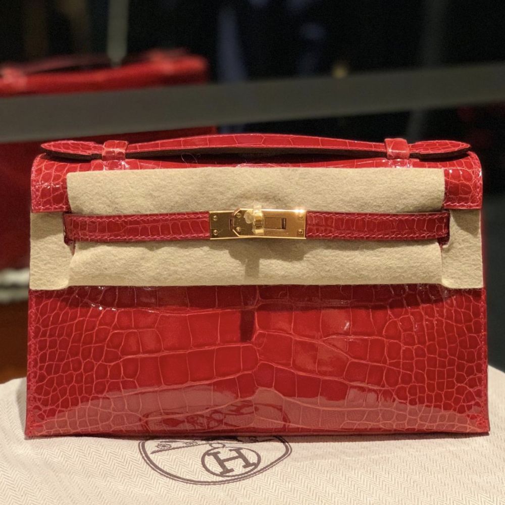 Hermès Kelly Pochette Braise Alligator Mississippi Lisse Gold Hardware GHW