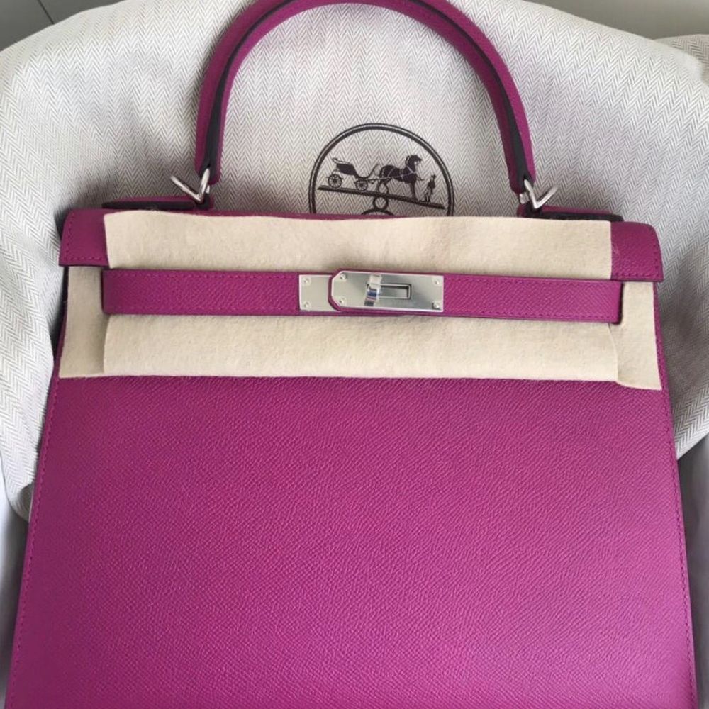 Hermès Kelly 28 Rose Pourpre Sellier Epsom Palladium Hardware PHW