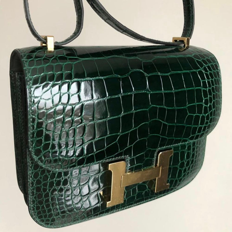 Hermès Constance 18 Vert Fonce Alligator Mississippi Lisse Gold Hardware GHW
