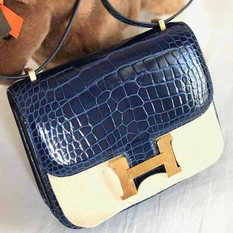 Hermès Constance 18 Bleu Saphir Crocodile Niloticus Lisse Gold Hardware GHW