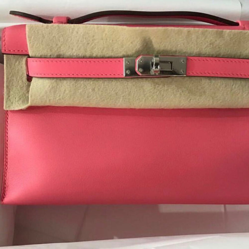 Hermès Kelly Pochette Rose Azalee Swift Palladium Hardware PHW
