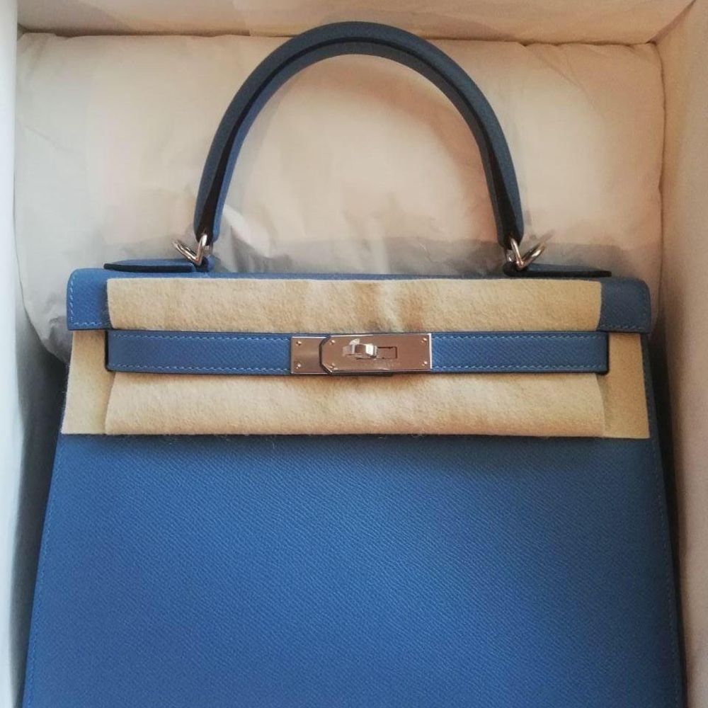Hermès Kelly 28 Bleu Azur Sellier Epsom Palladium Hardware PHW