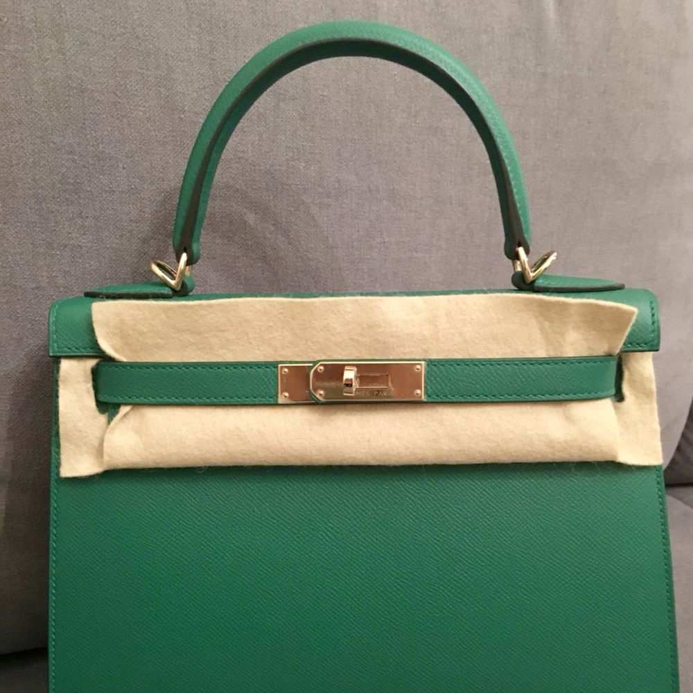 Hermès Kelly HSS 28 Vert Vertigo/Bleu Paon Sellier Epsom Rose Gold Hardware RGHW