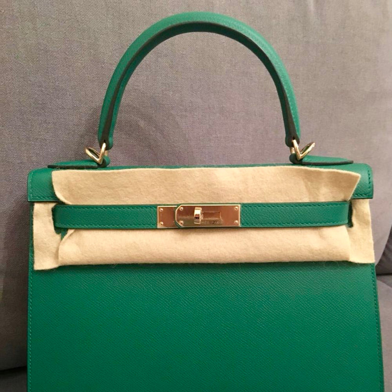 Hermès Kelly HSS 28 Vert Vertigo/Bleu Paon Sellier Epsom Rose Gold Hardware RGHW