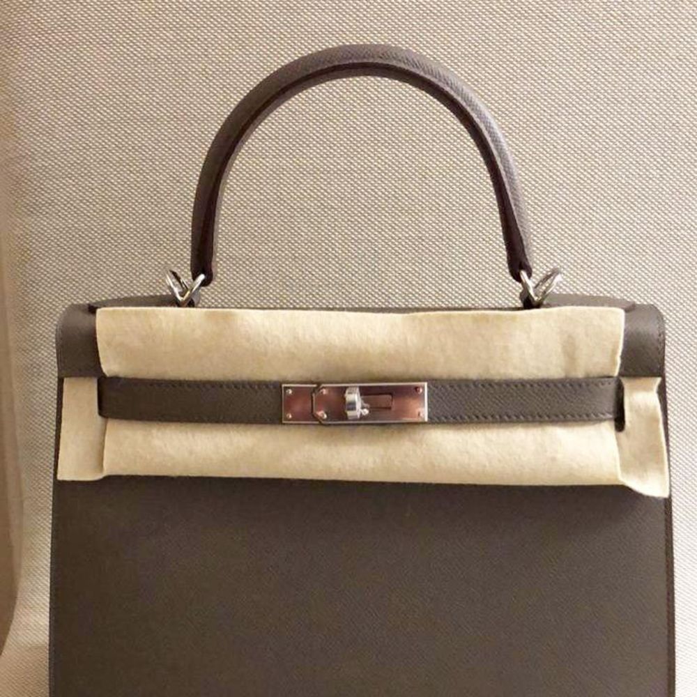 Hermes Kelly Sellier 25 Bag Etain Gold Hardware Epsom Leather New