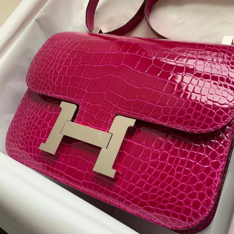Hermès Constance 24 Rose Sheherazade Alligator Mississippi Lisse Palladium Hardware PHW