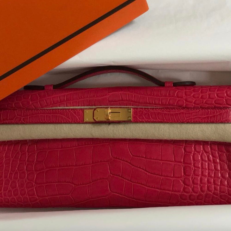 Hermès Kelly Cut Rose Extreme Alligator Mississippi Matte Gold Hardware GHW