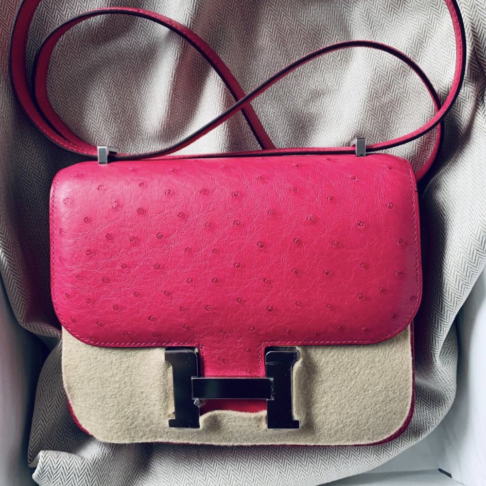 Hermès Constance 18 Rose Tyrien Ostrich Palladium Hardware PHW