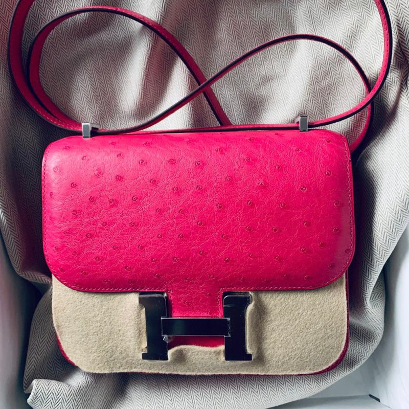 Hermès Constance 18 Rose Tyrien Ostrich Palladium Hardware PHW