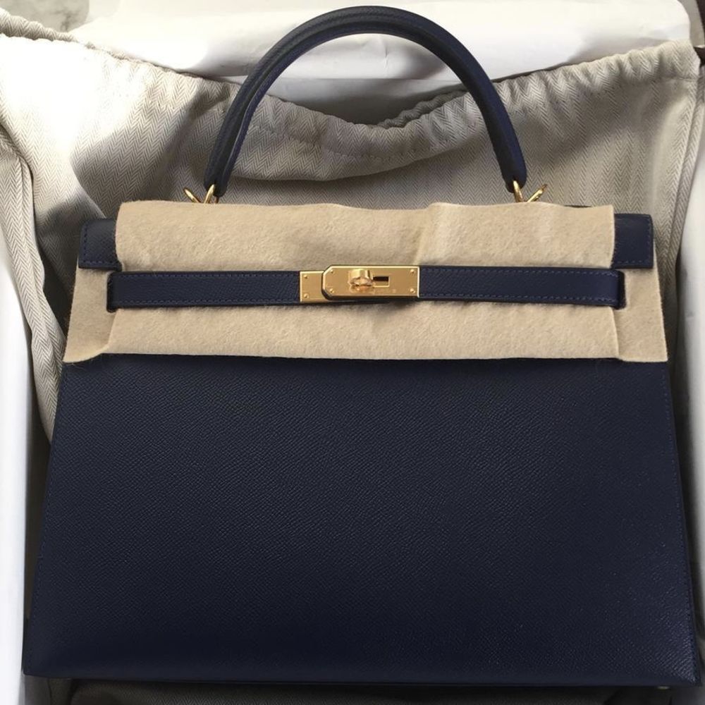 Hermès Kelly 32 Bleu Saphir Sellier Epsom Gold Hardware GHW — The