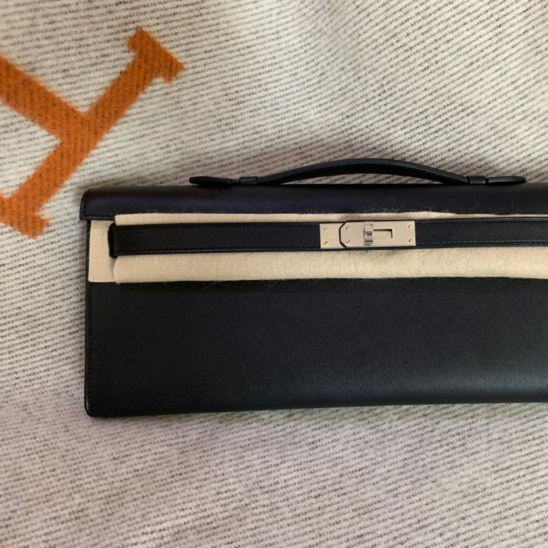 Hermès Kelly Cut Noir (Black) Swift Palladium Hardware PHW