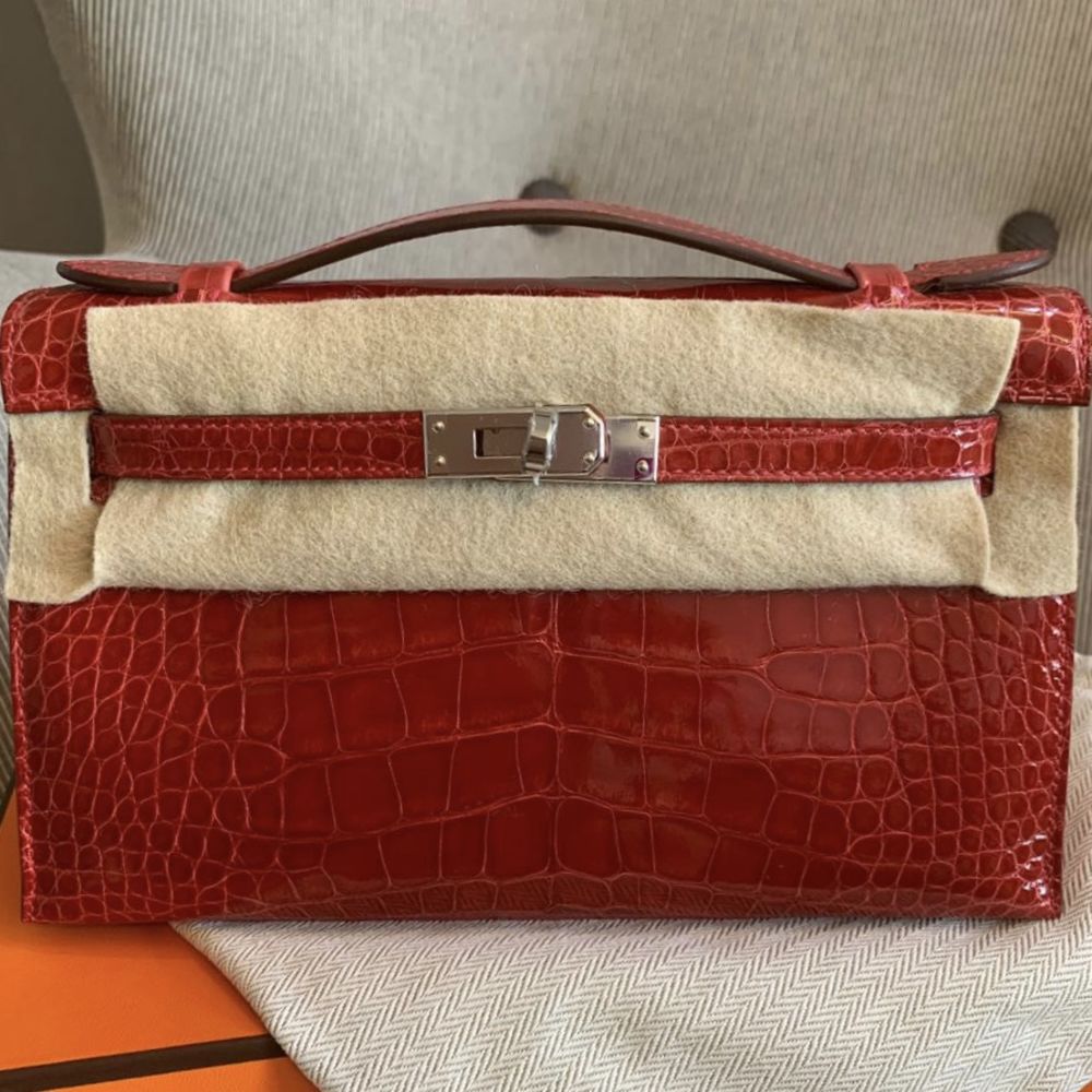 Hermès Kelly Pochette Braise Alligator Mississippi Lisse Palladium Hardware PHW