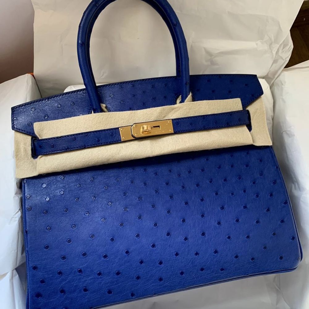 Hermès Birkin 30 Bleu Saphir Ostrich Gold Hardware GHW
