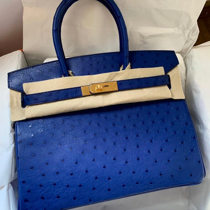 Hermès Birkin 30 Bleu Saphir Ostrich Gold Hardware GHW