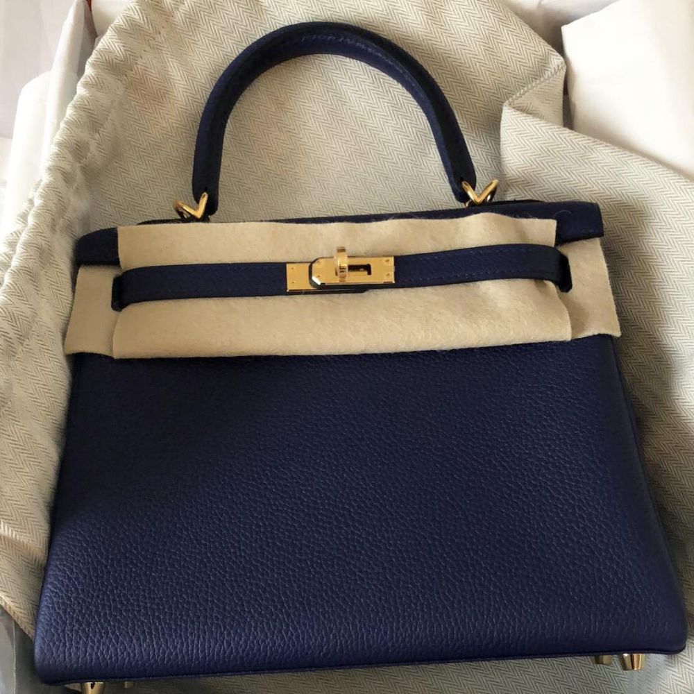 Hermès Kelly 25 Bleu Encre Togo Gold Hardware GHW
