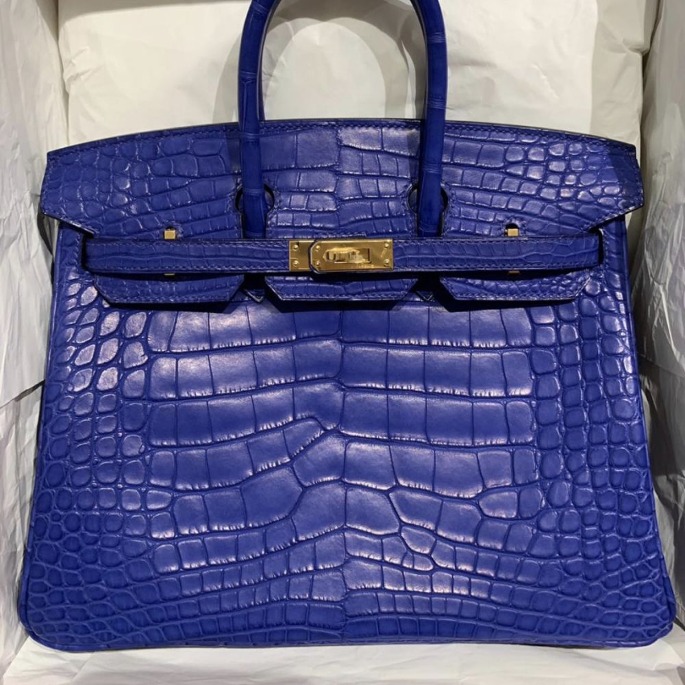 Hermès Birkin 25 Bleu Electrique Alligator Mississippi Matte Gold Hardware GHW
